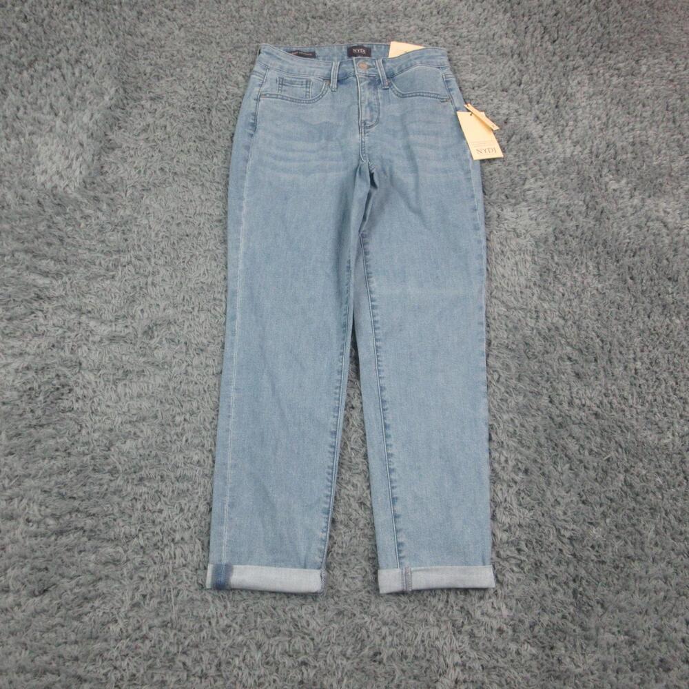 NYDJ Margot Girlfriend Jeans Womens 0 Blue Mid Rise Boyfriend Ankle 26x26.5* NWT
